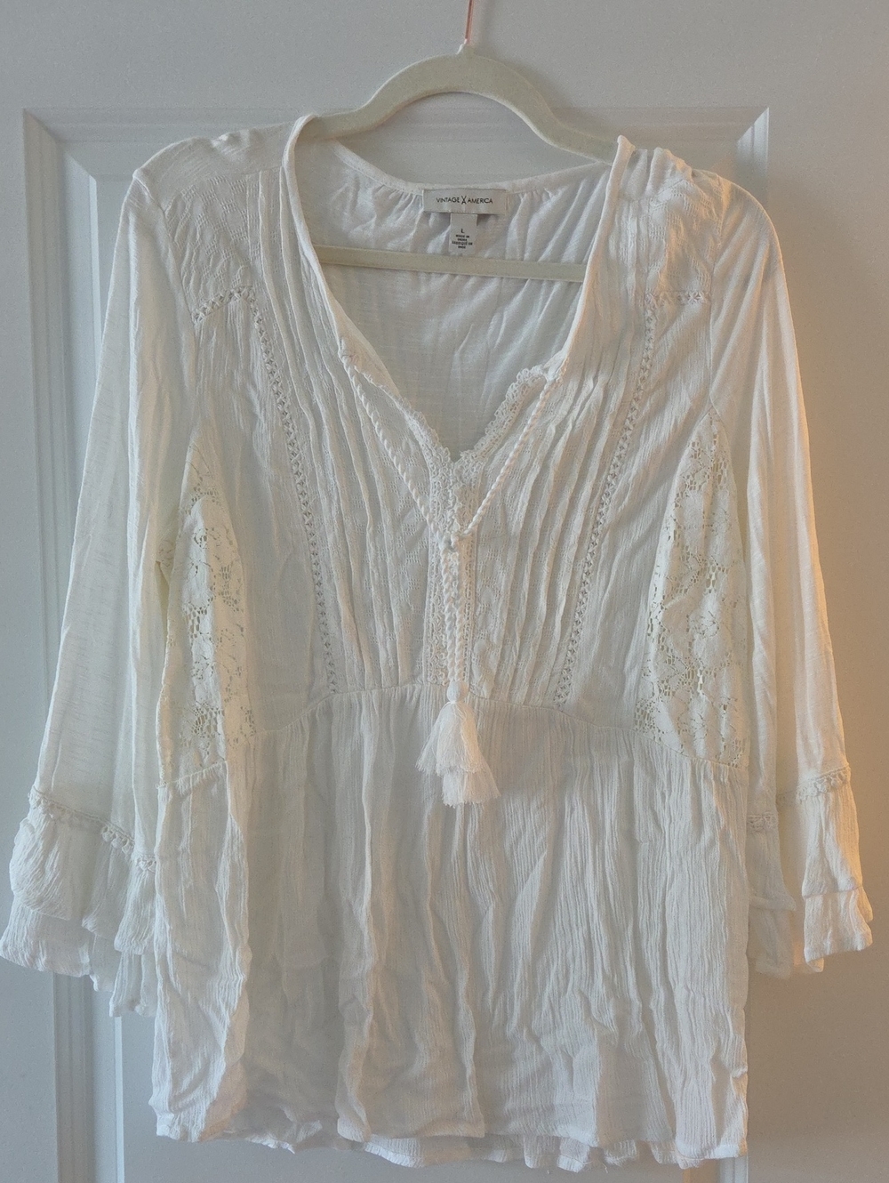 Women's White Lace Boho Peasant Top